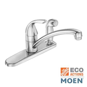 Adler Single-Handle Low Arc Kitchen Faucet in Chrome with in Deck Side Sprayer and Tool Free Install