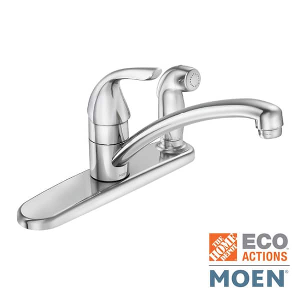 MOEN Adler Single-Handle Low Arc Kitchen Faucet in Chrome with in Deck Side Sprayer and Tool Free Install