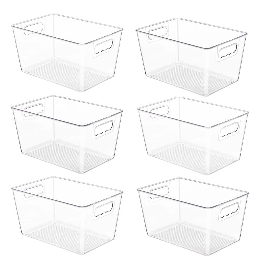 Clear Plastic Storage Bins with Handles for Kitchen, Pantry, Cabinet, and Bathroom Organization, Set of 6