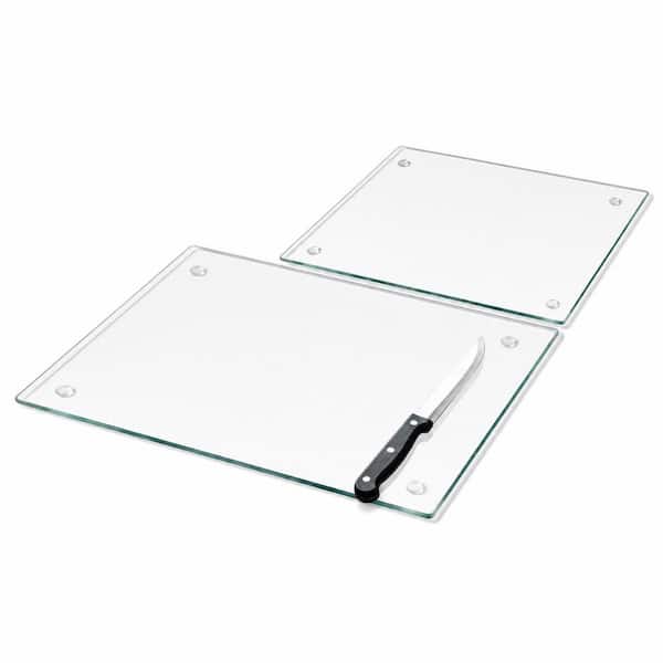 2-Piece Clear Tempered Glass Cutting Board Set Kitchen Accessory with Non-Slip Feet Heat Resistant Durable