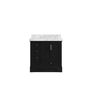 Alys 36 in. W x 22 in. D x 36 in. H Right Offset Sink Bath Vanity in Black with 2 in. Carrara Marble Top