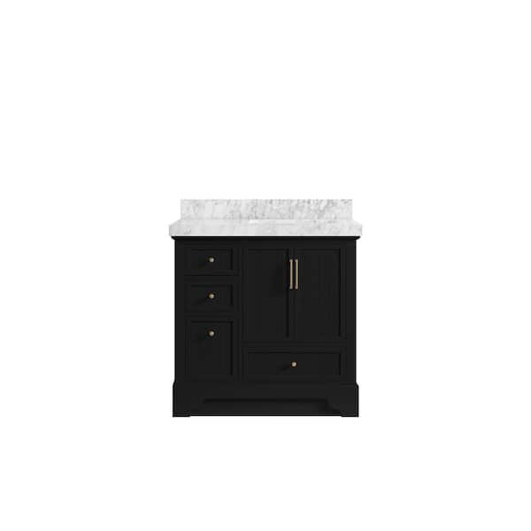 Willow Collections Alys 36 in. W x 22 in. D x 36 in. H Right Offset Sink Bath Vanity in Black with 2 in. Carrara Marble Top
