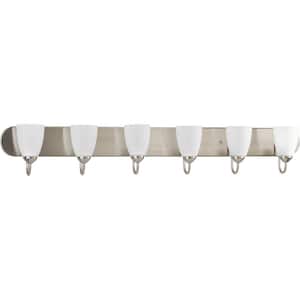 Gather Collection 48 in. 6-Light Brushed Nickel Etched Glass Traditional Bathroom Vanity Light