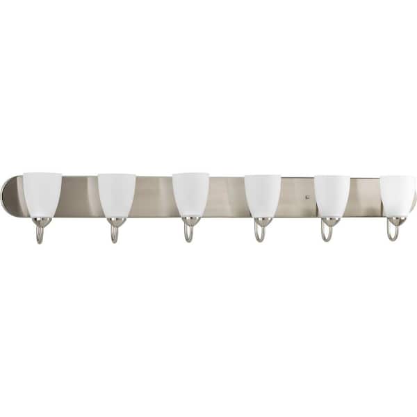 Progress Lighting Gather Collection 48 in. 6-Light Brushed Nickel Etched Glass Traditional Bathroom Vanity Light