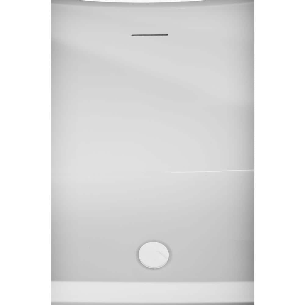67" Glossy White Acrylic Freestanding Soaking Bathtub with Bamboo Tray