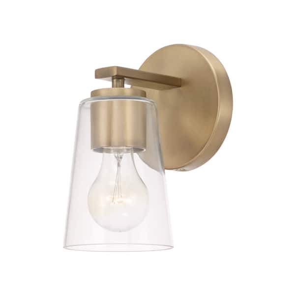 Portman 5 in. 1-Light Sconce in Aged Brass with Clear Glass