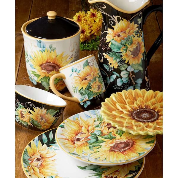 Sunflower Fields 3-Piece Seasonal Multicolored Earthenware 96, 74, 52 oz. Canister Set