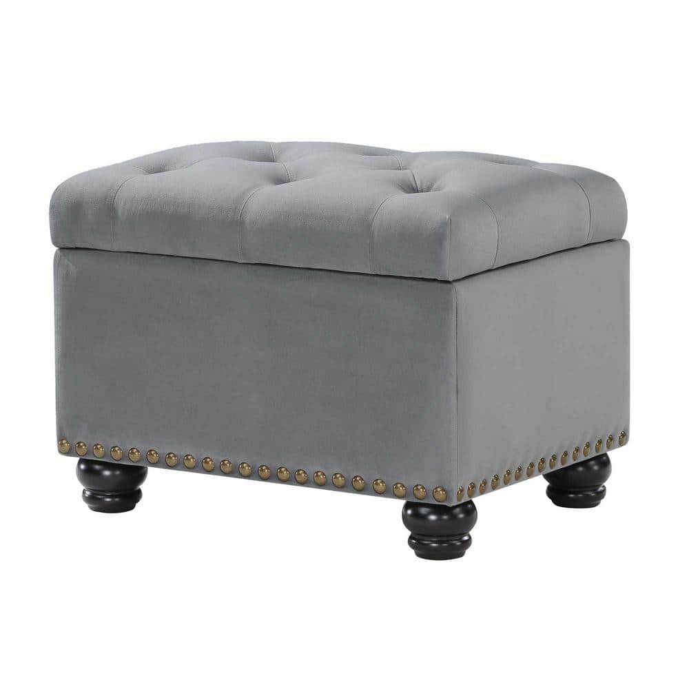 Designs4Comfort 5th Avenue Gray Velvet Tufted Storage Ottoman