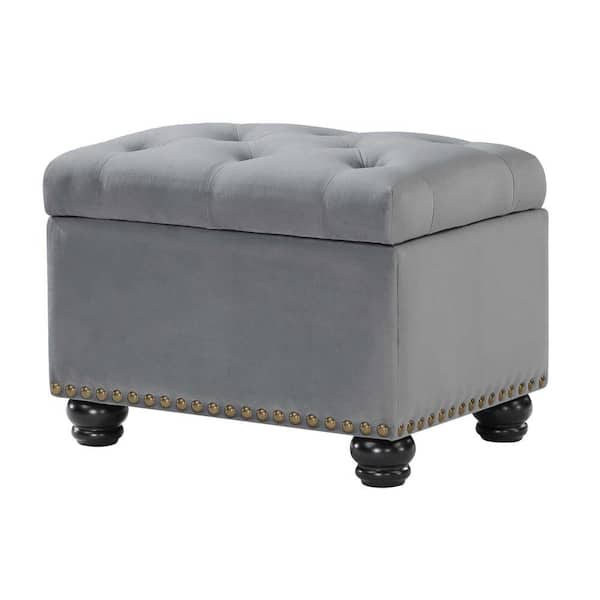 Convenience Concepts Designs4Comfort 5th Avenue Gray Velvet Tufted Storage Ottoman