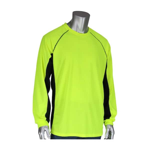 Large Non-ANSI Hi-Vis Yellow Long Sleeve T-Shirt with 50+ UPF Sun Protection, Insect Repellent Treatment and Black Trim