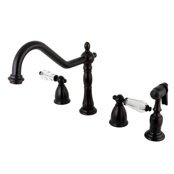Kingston Brass Victorian Crystal 2-Handle Standard Kitchen Faucet with Side Sprayer in Oil Rubbed Bronze