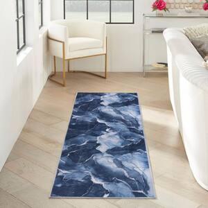 Daydream Navy Blue 2 ft. x 8 ft. Contemporary Runner Area Rug