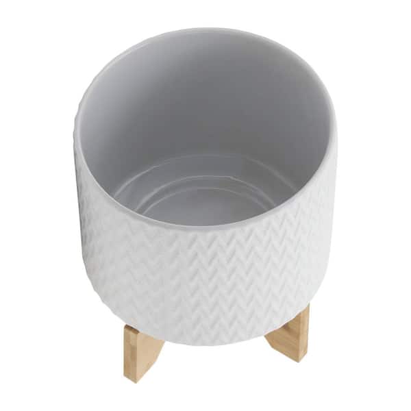 Unbranded - Chevron 8 in. L x 8 in. W x 10 in. H White Indoor/Outdoor Ceramic Planter Individual Pots