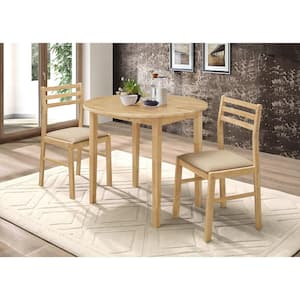 Bucknell 3-Piece Round Natural and Beige Wood Top Dining Room Set with Drop Leaf Seats 2