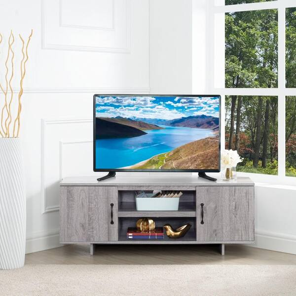 HOMESTOCK Gray Corner TV Stand For 50 In TV Low Profile TV Cabinet 