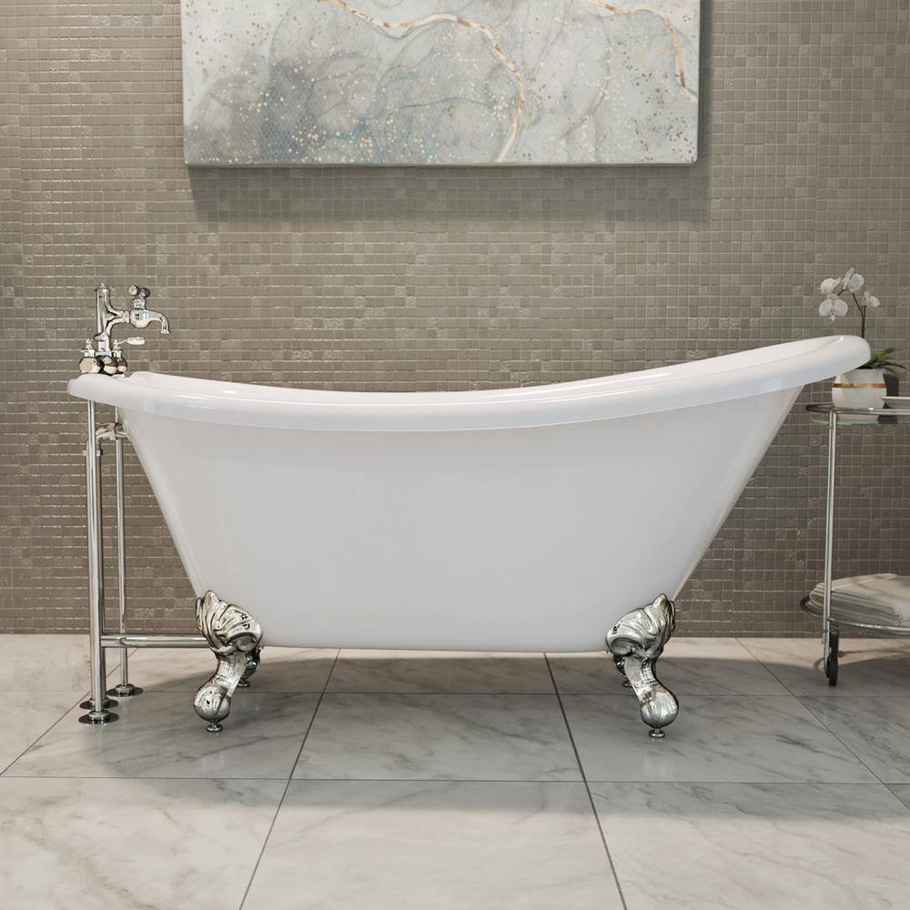 61" White Acrylic Freestanding Clawfoot Bathtub