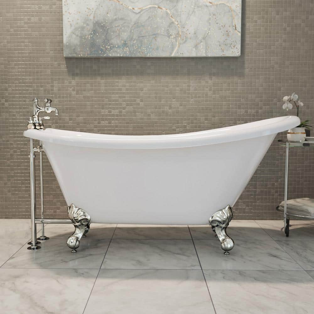 61" White Acrylic Freestanding Clawfoot Bathtub