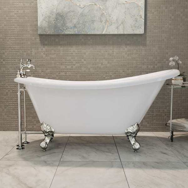 DreamLine Atlantic 61 in. x 28 in. Acrylic Clawfoot White Bathtub with Chrome Drain