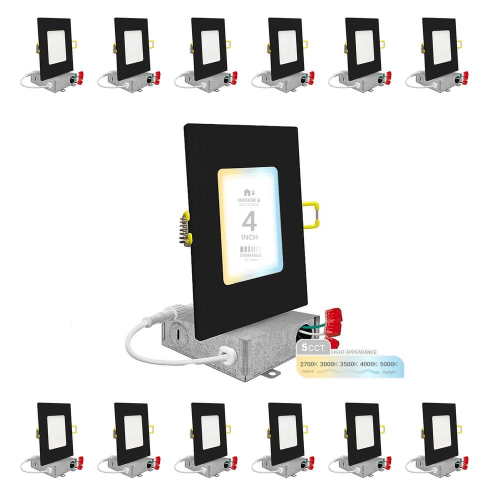 4 in. LED Black Square New Construction Slim Canless Integrated LED Recessed Light Kit 5 Color Dimmable (12-Pack) price history on PriceWatchPro