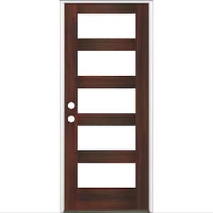 32 in. x 80 in. Modern Hemlock Right-Hand/Inswing 5-Lite Clear Glass Red Mahogany Stain Wood Prehung Front Door