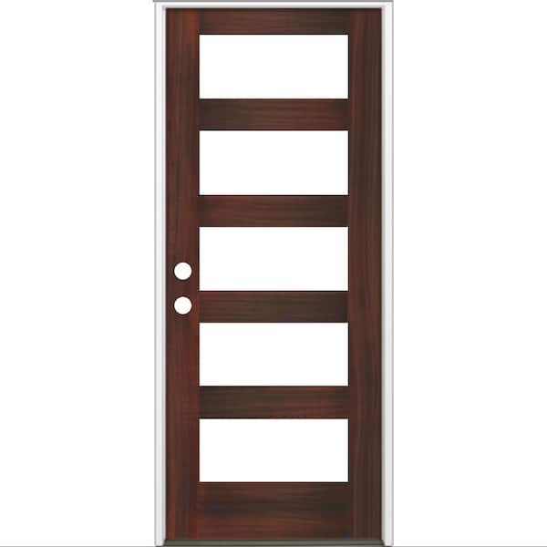 Krosswood Doors 36 in. x 80 in. Modern Hemlock Right-Hand/Inswing 5-Lite Clear Glass Red Mahogany Stain Wood Prehung Front Door