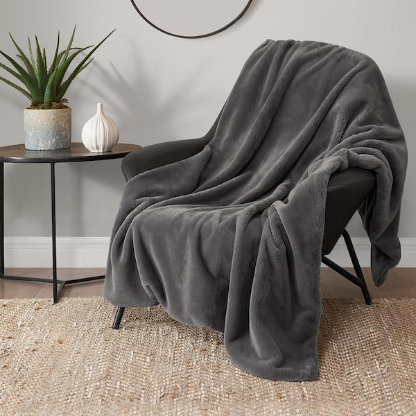 Solid Rabbit Mink Dark Gray 50 in. 70 in. Plush Faux Fur Throw Blanket  LBW022303 - The Home Depot