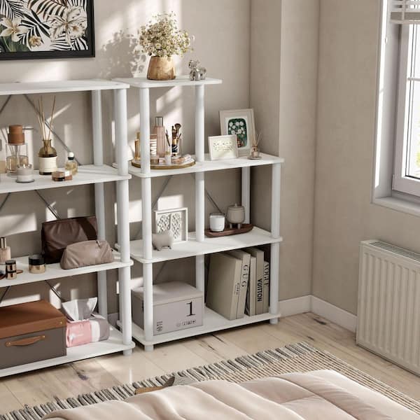 Quincy 44.2 in. Tall White Engineered Wood 7-Shelf Modular Bookcase With Support Rods