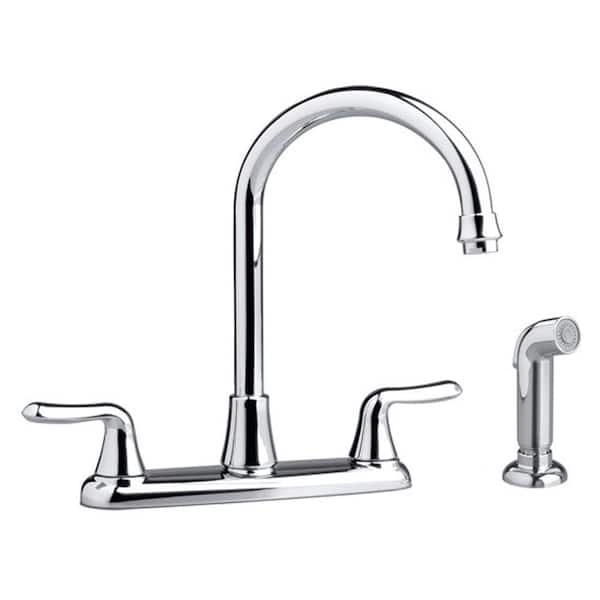 American Standard Colony Soft 2-Handle Standard Kitchen Faucet with Side Sprayer and Gooseneck Spout in Polished Chrome