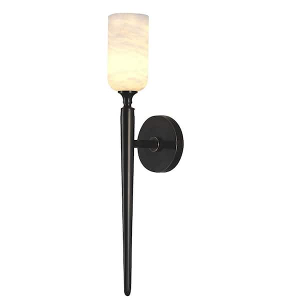 5 in. 1-light Vintage Alabaster Wall Sconce, Modern Black Bathroom Sconces, Marble Sconces Wall Lighting for Foyer