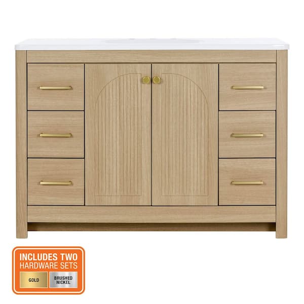 Lapine 49 in. Single Sink Blond Oak Bath Vanity with White Cultured Marble Top (Assembled)