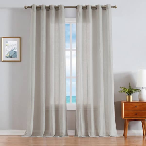 Cordelia Taupe Faux Linen Crushed 52 in. W x 108 in. L Grommet Window Sheer Curtains (Set of 2)
