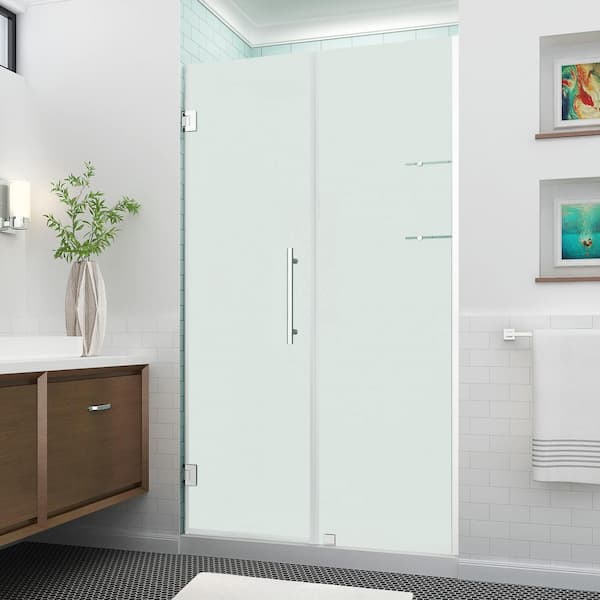 Aston Belmore GS 45.25 to 46.25 x 72 Frameless Hinged Shower Door with Frosted Glass and Glass Shelves in Chrome
