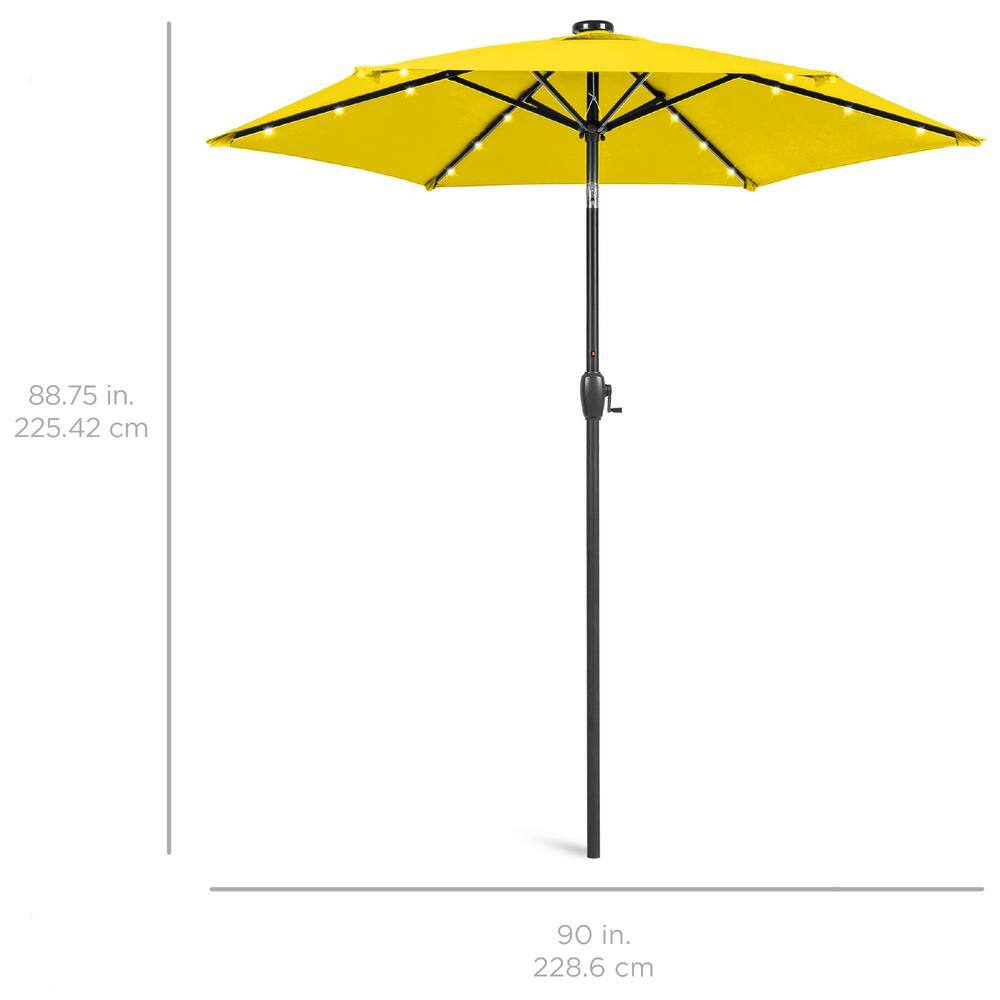 7.5ft Yellow Solar Patio Umbrella with LED Lights and Steel Pole