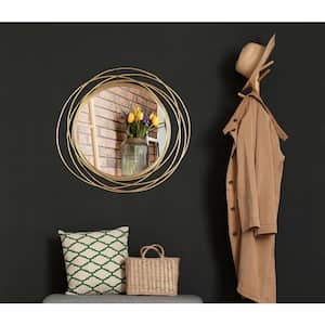 27.5" DIA Framed Gold Round Wall Mirror, Circle Rings Hanging Modern Metal Frame Accent Wall Decor
