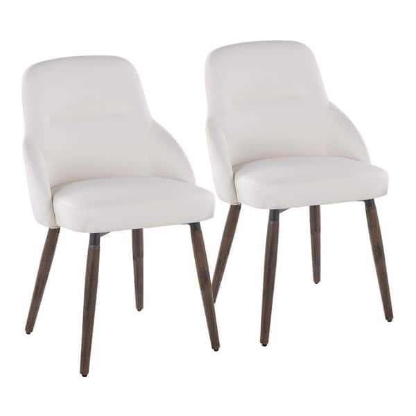 York Dark Walnut Wood and White Faux Leather Upholstered Chair (Set of 2)