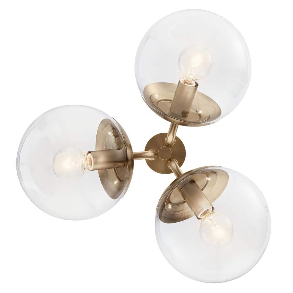 Champagne Bronze 3-Light Sputnik Chandelier with Clear Glass Shades