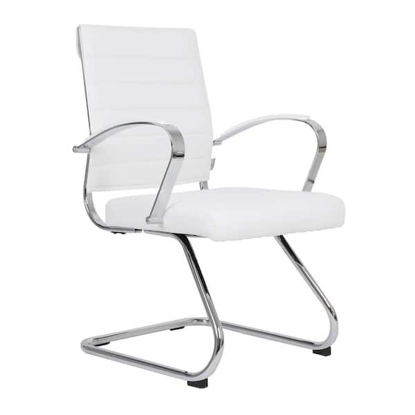 Benmar Office Chair Upholstered in Leather with Stainless Steel Sled Base in White