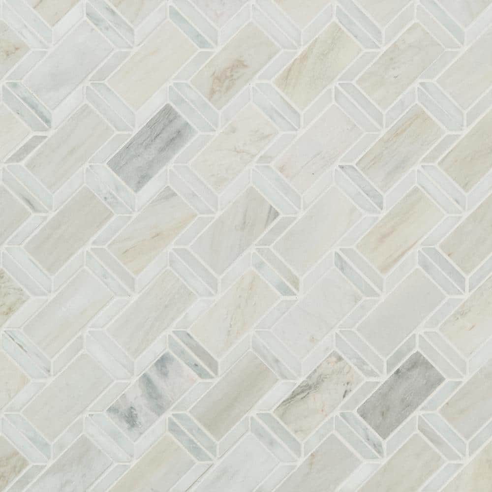Angora Polished Marble Beveled Mosaic Tile Sheet