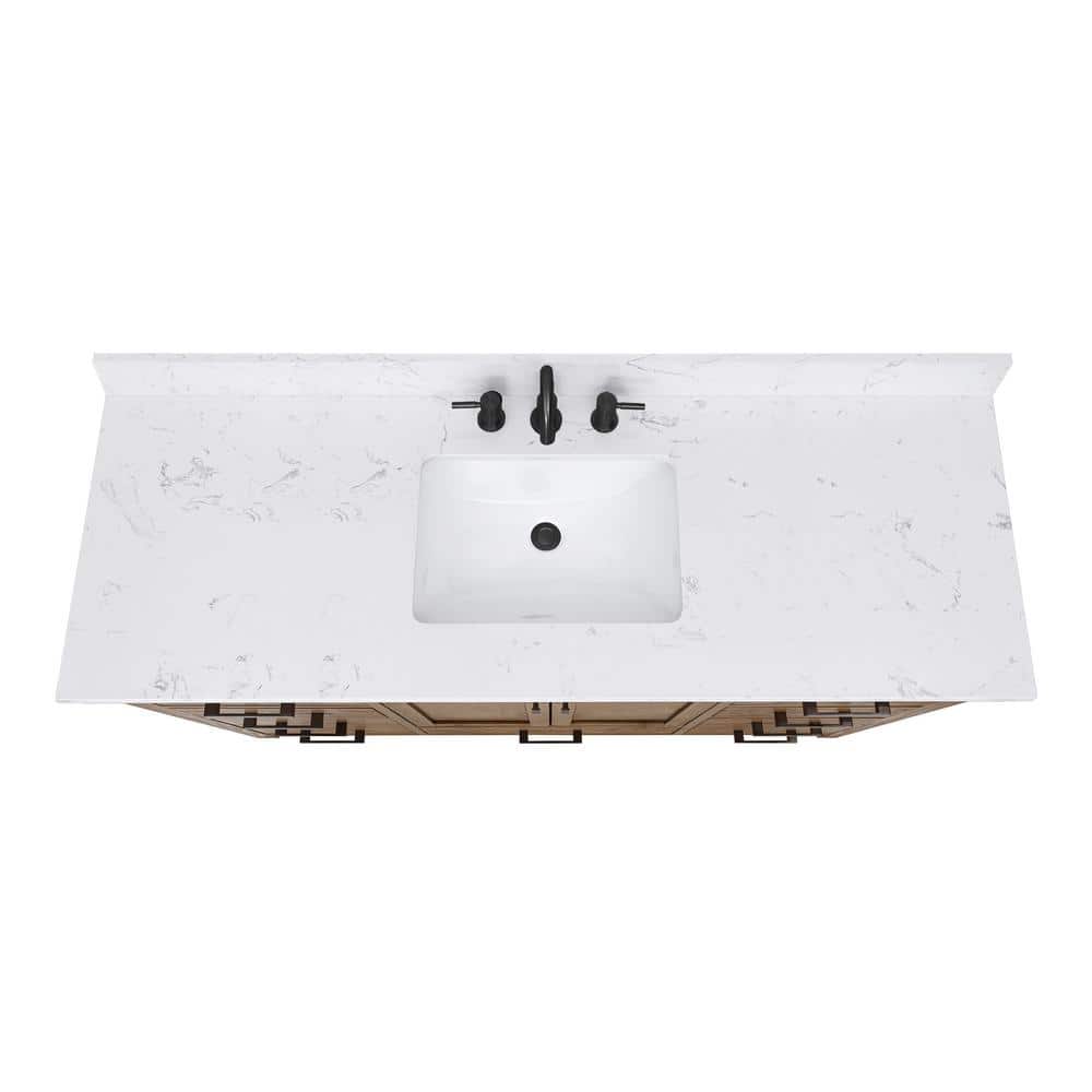 Modero 61-Inch Brushed Oak Single Vanity with White Stone Top