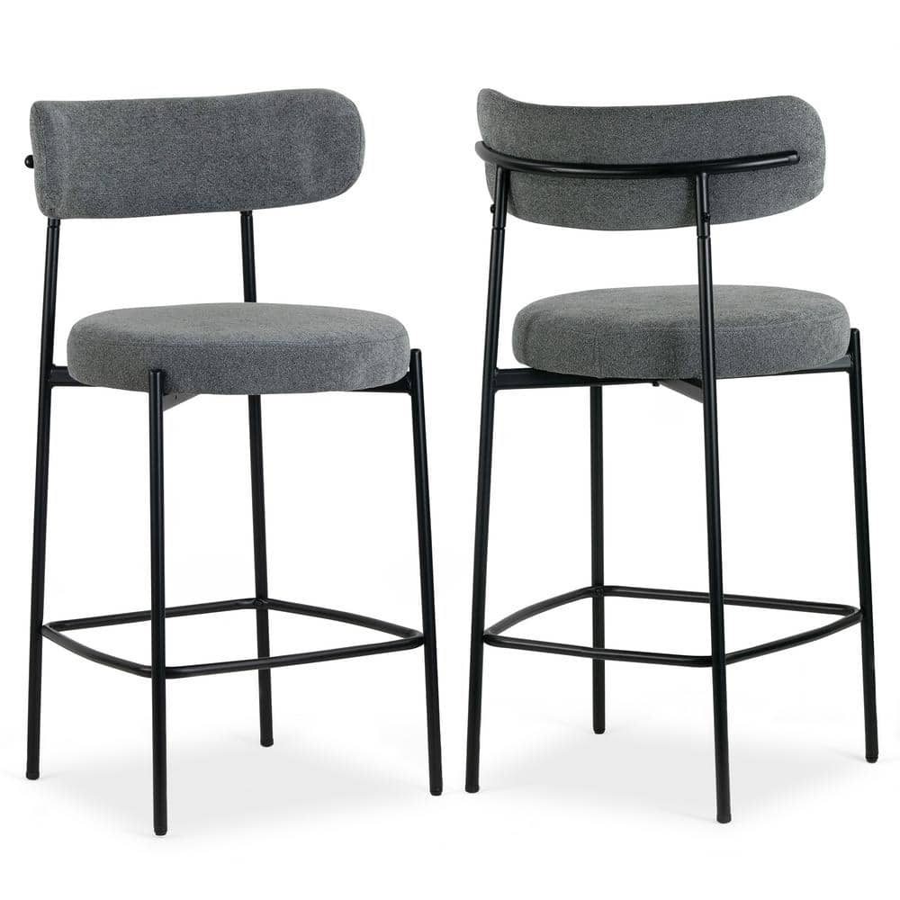 Glamour Home Awen 24 in. Gray Boucle Metal Counter Stool with Black ...