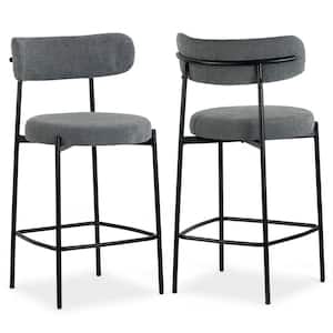Awen 24 in. Gray Boucle Metal Counter Stool with Black Legs Set of 2