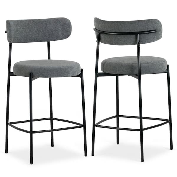 Glamour Home Awen 24 in. Gray Boucle Metal Counter Stool with Black Legs Set of 2