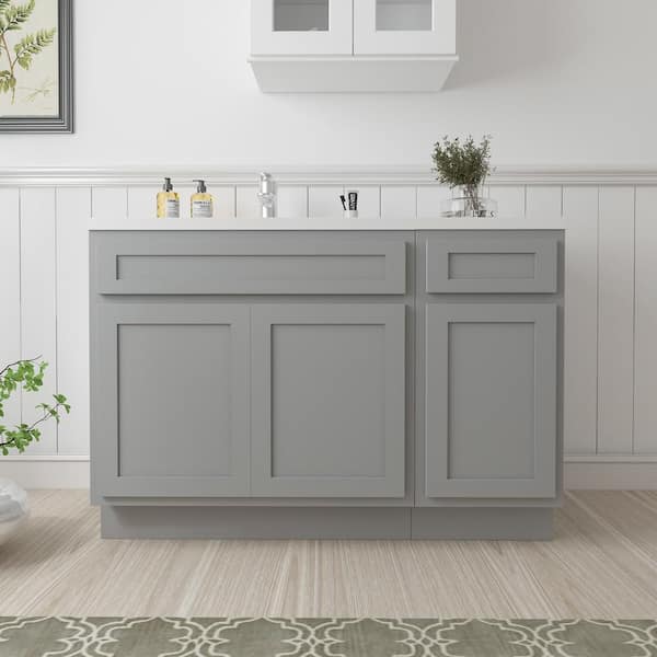 54 in. W x 21 in. D x 32.5 in. H Bath Vanity Cabinet without Top in Gray