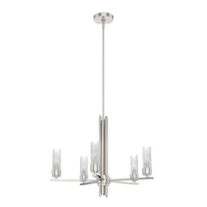 Gatz 5-Light Brushed Nickel Candlestick Chandelier with Ribbed Glass Shades