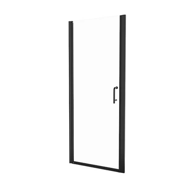 WELLFOR 30 in. W x 72 in. H Pivot Frameless Shower Door in Matte Black with Clear Glass