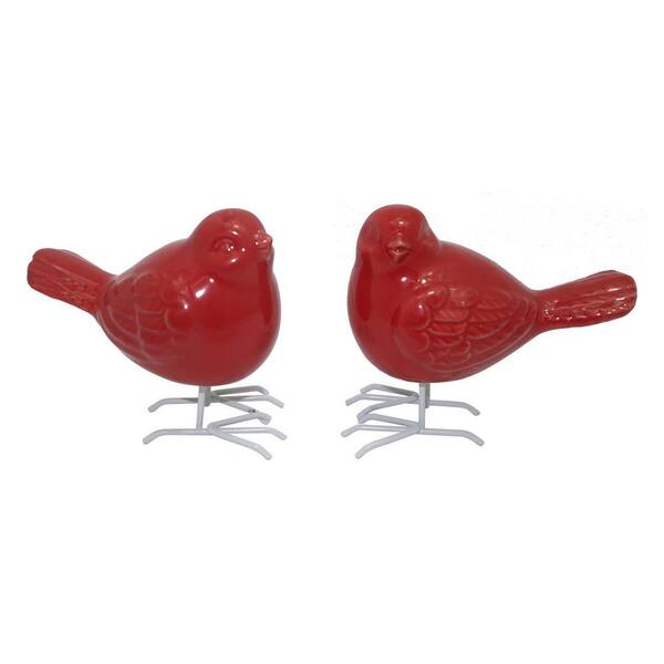 THREE HANDS 3.75 in. Red Ceramic Bird (Set of 2)