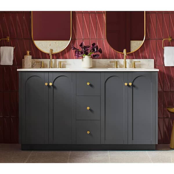 Home Decorators Collection Anabelle 60 in. Double Sink Charcoal Grey Bath Vanity with Engineered Carrara Marble Top (Assembled)