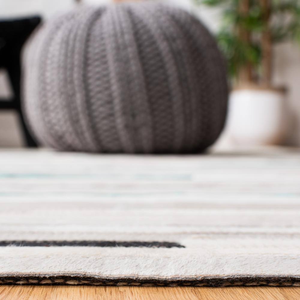 Handmade Gray and Blue Geometric Cowhide Area Rug