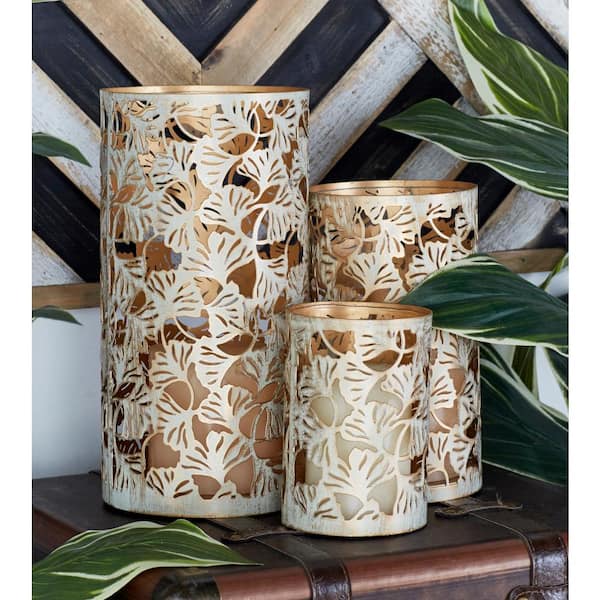 Litton Lane Gold Metal Tree Decorative Candle Lantern (Set of 3)