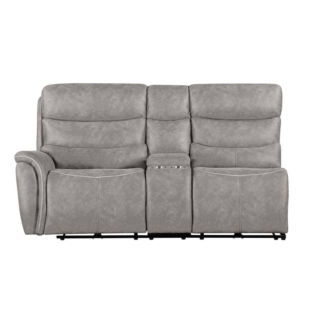 Kamari Gray Fabric Three-Piece Sectional with Round Arm and Cup Holder